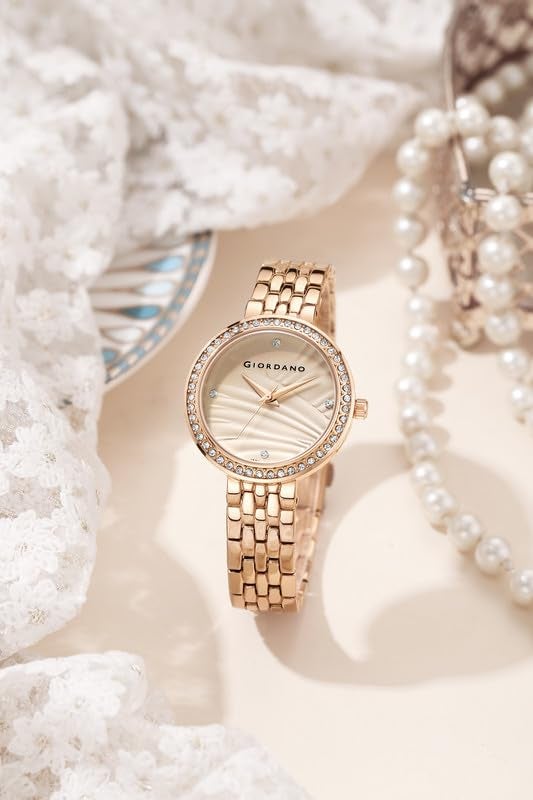 Giordano Analog Stylish Watch for Women with Crystal Bezel & Textured Dial and Stainless Steel Strap - Image 4