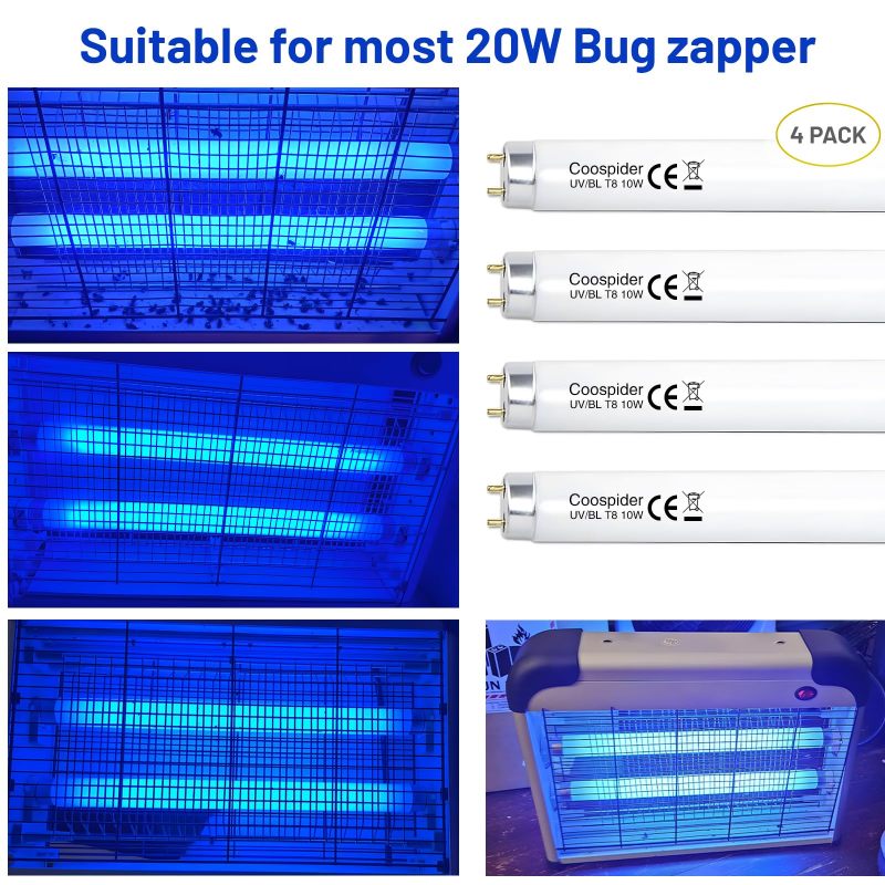 F10T8/BL Bug Zapper Bulb 10W 13.5-Inch 365nm UV Black Light - 3000+ Hour Replacement Insect Zapper Bulb 4-Pack for Indoor Outdoor Mosquito Lamp - Image 2