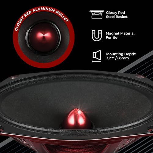 DS18 PRO-X694 BM Loudspeaker - 6x9, Midrange, Red Aluminum Bullet, 400W Max, 200W RMS, 4 Ohms - Premium Quality Audio Door Speakers for Car,Truck and Motorcycle Stereo Sound System (1 Speaker) - Image 3