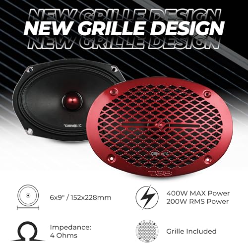 DS18 PRO-X694 BM Loudspeaker - 6x9, Midrange, Red Aluminum Bullet, 400W Max, 200W RMS, 4 Ohms - Premium Quality Audio Door Speakers for Car,Truck and Motorcycle Stereo Sound System (1 Speaker) - Image 2
