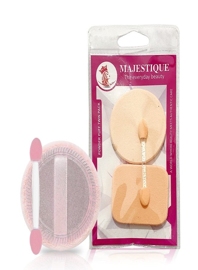 Majestique Powder Puff & Round, Square-Shape, Makeup Sponge with Stick for Liquid, Cream, and Powder - Color May Vary - Image 1