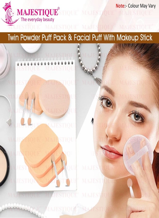 Majestique Powder Puff & Round, Square-Shape, Makeup Sponge with Stick for Liquid, Cream, and Powder - Color May Vary - Image 5