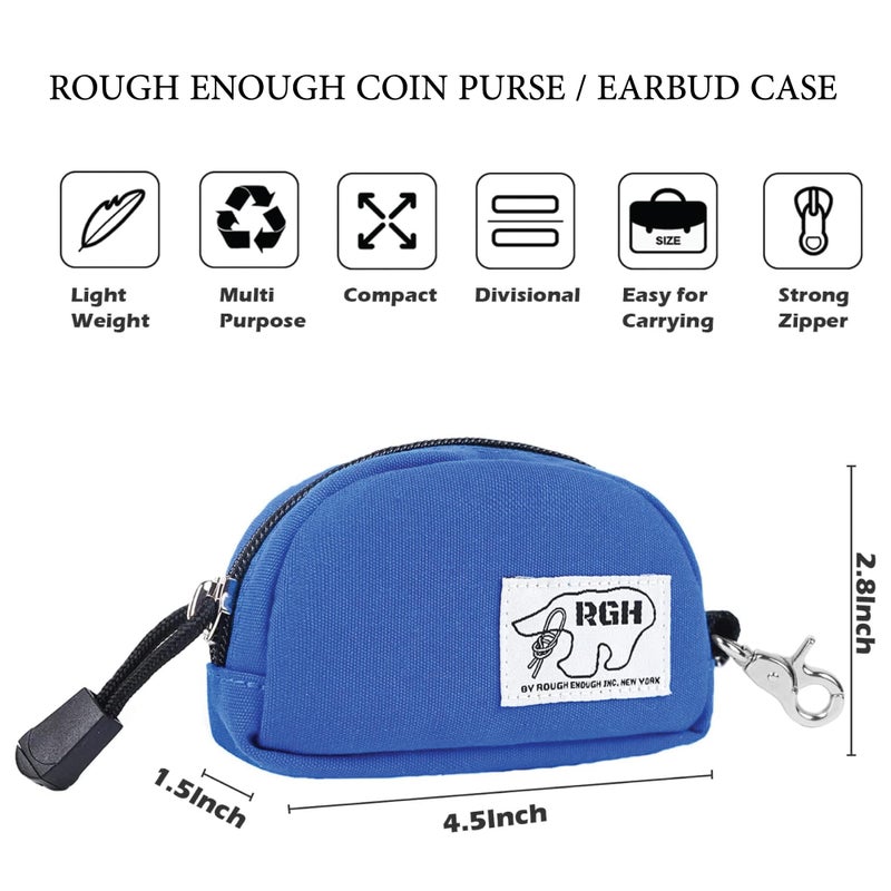 RE ROUGH ENOUGH Rough Enough Small Coin Purse and Card Holder with Clip â€“ Waterproof Canvas & YKK Zipper â€“ Compact Organizer for Earbuds, Cards, Cash (Blue) - Image 2