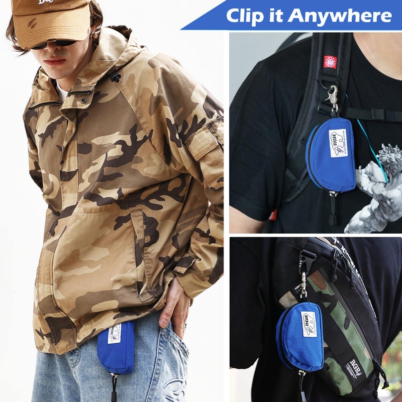 RE ROUGH ENOUGH Rough Enough Small Coin Purse and Card Holder with Clip â€“ Waterproof Canvas & YKK Zipper â€“ Compact Organizer for Earbuds, Cards, Cash (Blue) - Image 5