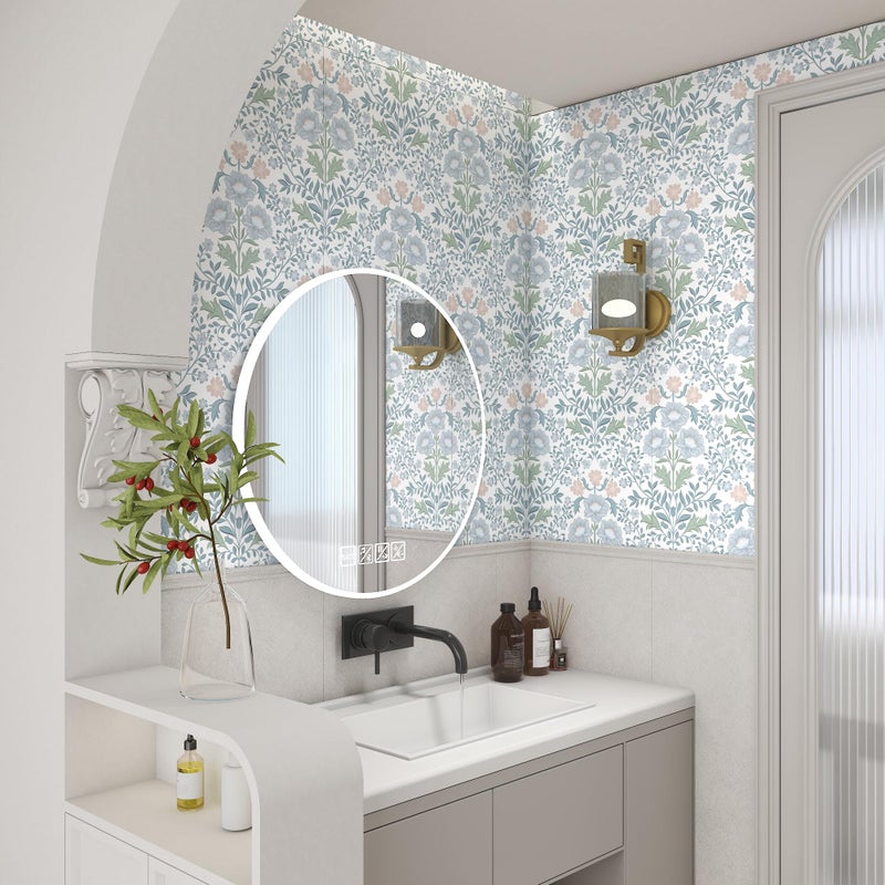 PeonyQueen Floral Wallpaper Peel and Stick Wallpaper 17.3"x78.8" Boho Contact Paper Removable Self Adhesive Wall Paper for Bathroom Bedroom Blue and White Wildflower Wallpapers for Walls Home Decorate Vinyl - Image 5