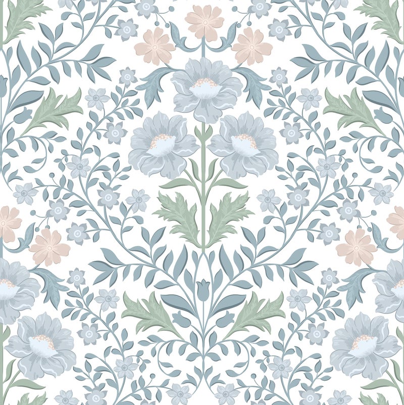 PeonyQueen Floral Wallpaper Peel and Stick Wallpaper 17.3"x78.8" Boho Contact Paper Removable Self Adhesive Wall Paper for Bathroom Bedroom Blue and White Wildflower Wallpapers for Walls Home Decorate Vinyl - Image 1