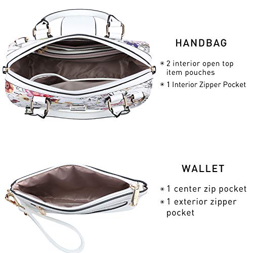 Dasein Women Barrel Handbags Fashion Satchel Bags Top Handle Shoulder Purses Vegan Leather Work Tote (White Floral) - Image 5