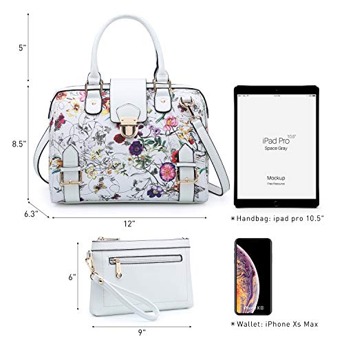 Dasein Women Barrel Handbags Fashion Satchel Bags Top Handle Shoulder Purses Vegan Leather Work Tote (White Floral) - Image 4