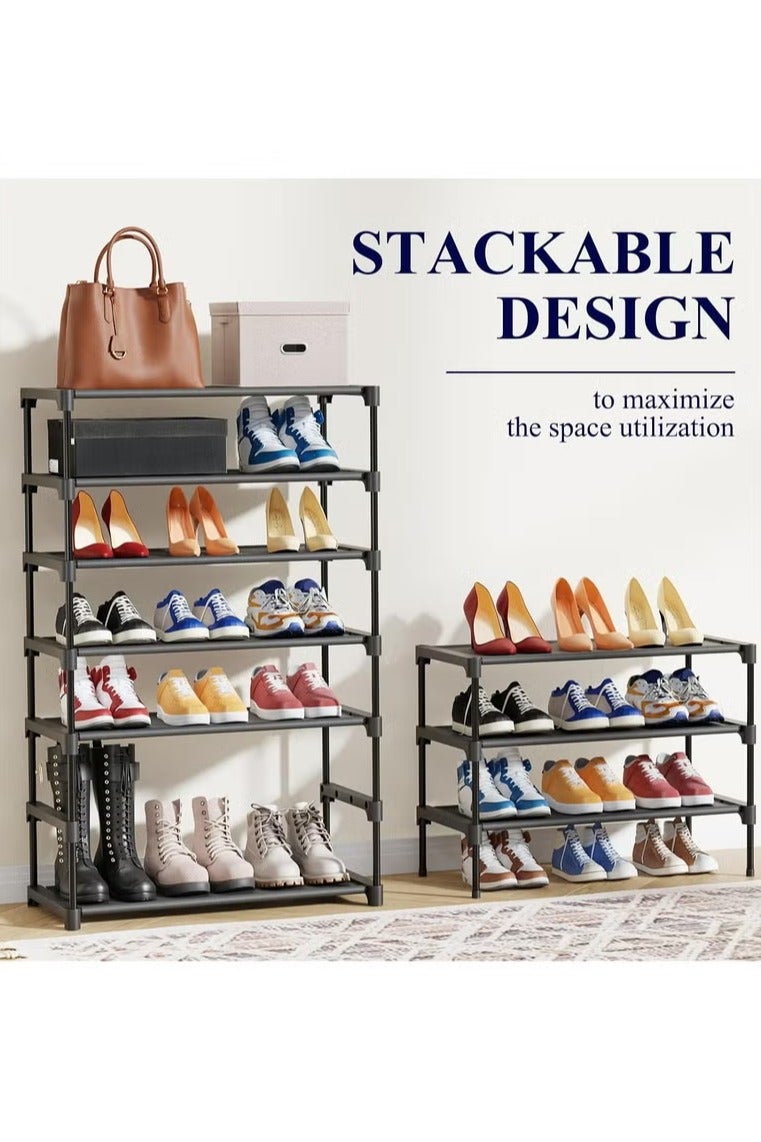 ARNOTEC Shoe Rack Organizer for Closet & Entryway – 3-Tier Stackable Shoe Shelf with Sturdy Metal Frame and Non-Woven Fabric, Freestanding Shoe Storage Rack for Garage, Corridor, Bedroom （70*30*46cm）– Black - Image 4