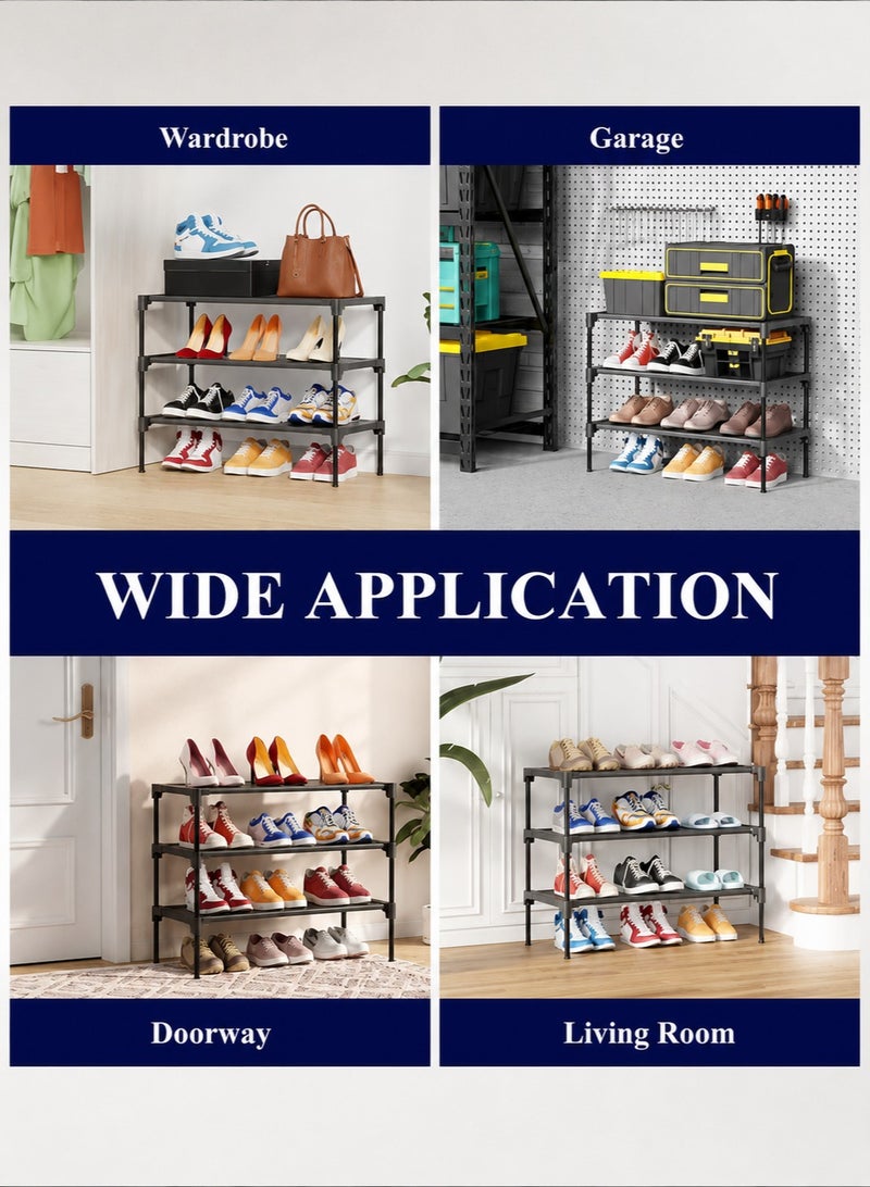 ARNOTEC Shoe Rack Organizer for Closet & Entryway – 3-Tier Stackable Shoe Shelf with Sturdy Metal Frame and Non-Woven Fabric, Freestanding Shoe Storage Rack for Garage, Corridor, Bedroom （70*30*46cm）– Black - Image 3