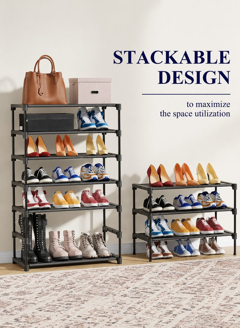 ARNOTEC Shoe Rack Organizer for Closet & Entryway – 3-Tier Stackable Shoe Shelf with Sturdy Metal Frame and Non-Woven Fabric, Freestanding Shoe Storage Rack for Garage, Corridor, Bedroom （70*30*46cm）– Black - Image 4