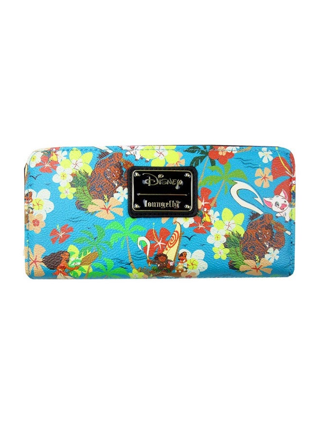 Loungefly Disney'S Moana All Over Print Zip Around Wallet Blue Standard
