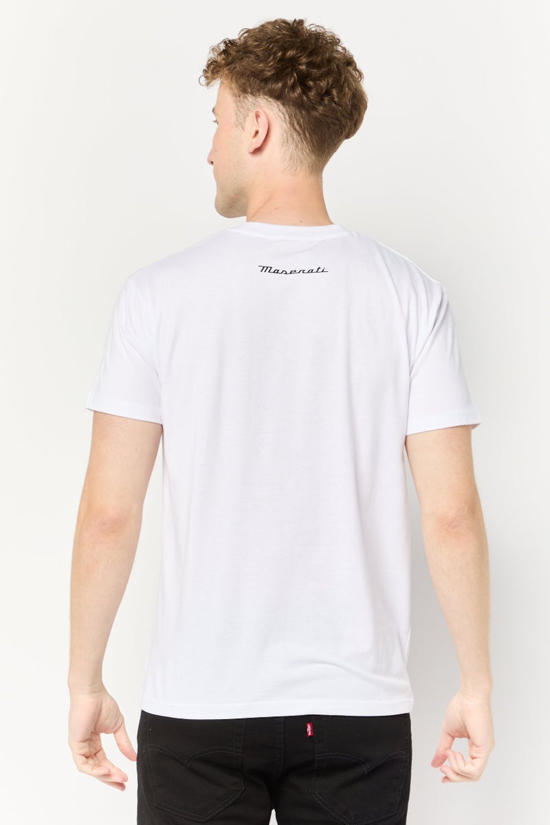 Maserati تي شيرت رجالي بأكمام قصيرة وياقة دائرية بشعار العلامة التجارية، أبيض - Image 4