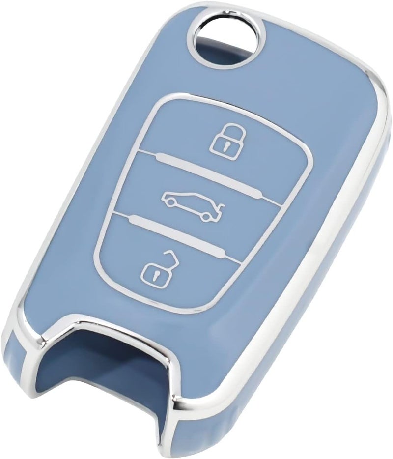 OFFCURVE Key Fob Cover Compatible with Kia, Car Key Case Holder for Kia Soul, Rio, Sportage, Hyundai Elantra Santa Fe Verna Carens Forte Avante Flip Folding Keyless Entry Car Accessories, Blue - Image 1