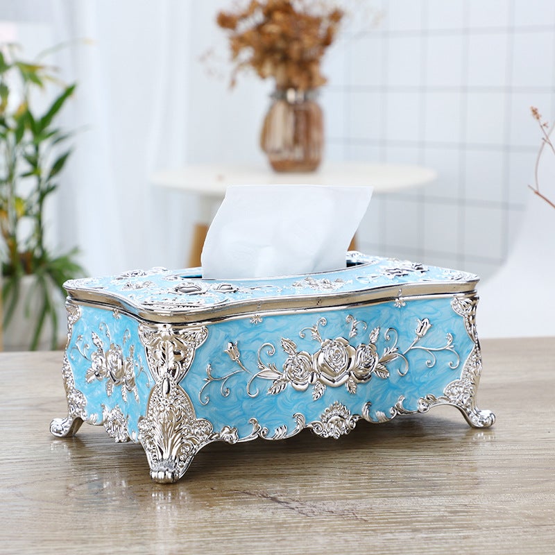 Generic Large Gold Napkin Holder Creative Plastic Tissue Box Silver Sky Blue Rose