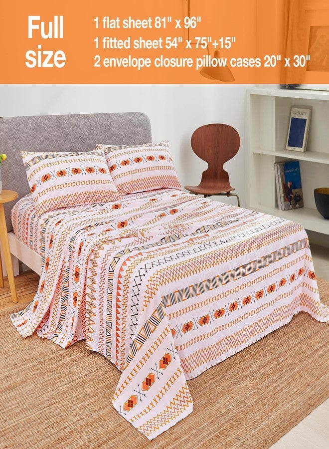 JSD Orange Boho Sheet Set Full Size, Soft Geometric Printed Microfiber Sheets Extra Deep Pocket Wrinkle Free - Image 2