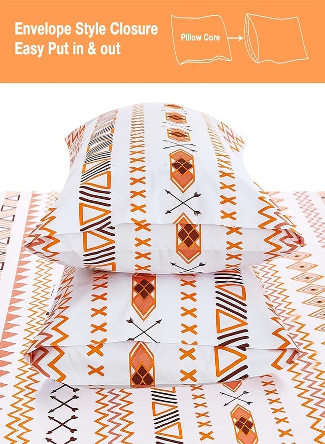 JSD Orange Boho Sheet Set Full Size, Soft Geometric Printed Microfiber Sheets Extra Deep Pocket Wrinkle Free - Image 3