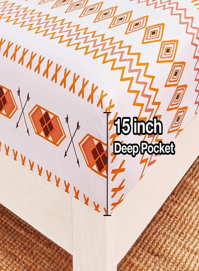 JSD Orange Boho Sheet Set Full Size, Soft Geometric Printed Microfiber Sheets Extra Deep Pocket Wrinkle Free - Image 4