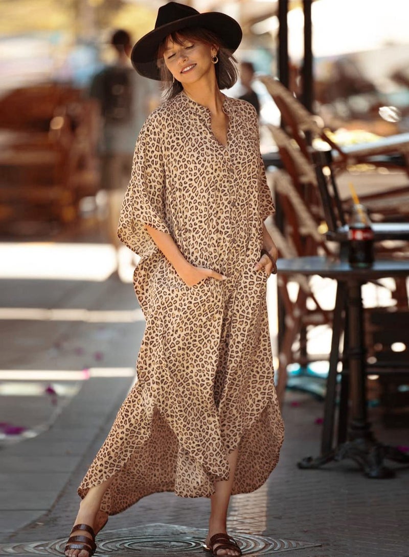 SYOSI Maxi Bohemian Dress, Women Print Kaftan Maxi Kimono Beach Dress, Beach Coverup, Women's Long Clothes, for Evening Wear, Summer Wear, One Size Fits Most - Image 4