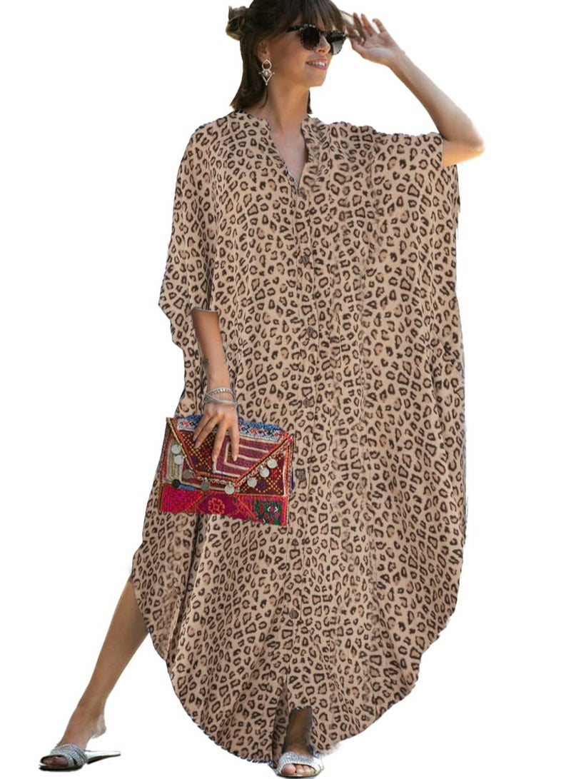 SYOSI Maxi Bohemian Dress, Women Print Kaftan Maxi Kimono Beach Dress, Beach Coverup, Women's Long Clothes, for Evening Wear, Summer Wear, One Size Fits Most - Image 1