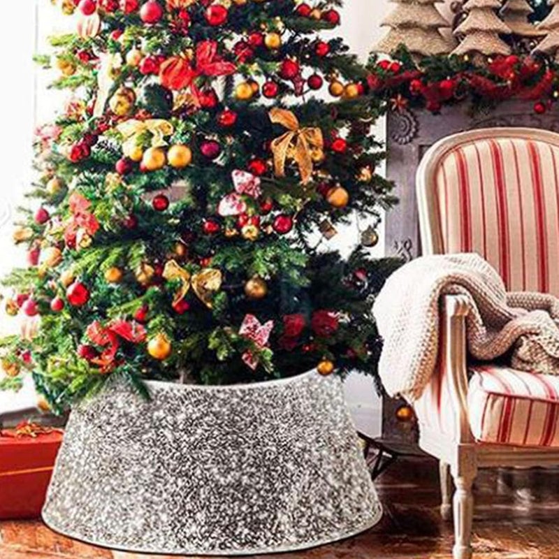 klarako Christmas Tree Collar Christmas Tree Skirt 23.6 Inch Diameter Round Glittery Sequin Tree Skirts Velvet Xmas Tree Ring Box Christmas Santa Tree Stand Base Cover for Winter Holiday Decor (White) - Image 5