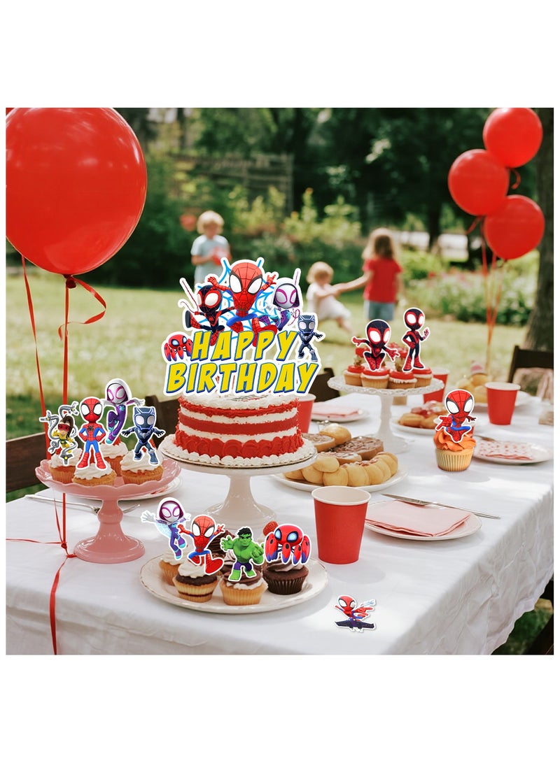 إيلوفهابرتي 25 قطعة من زينة الكيك على شكل سبايدرمان وأصدقائه، 24 قطعة من زينة الكب كيك على شكل سبايدرمان وقطعة واحدة من زينة الكيك الكبيرة على شكل سبايدرمان لزينة حفلة عيد ميلاد سبايدرمان وأصدقائه - Image 5