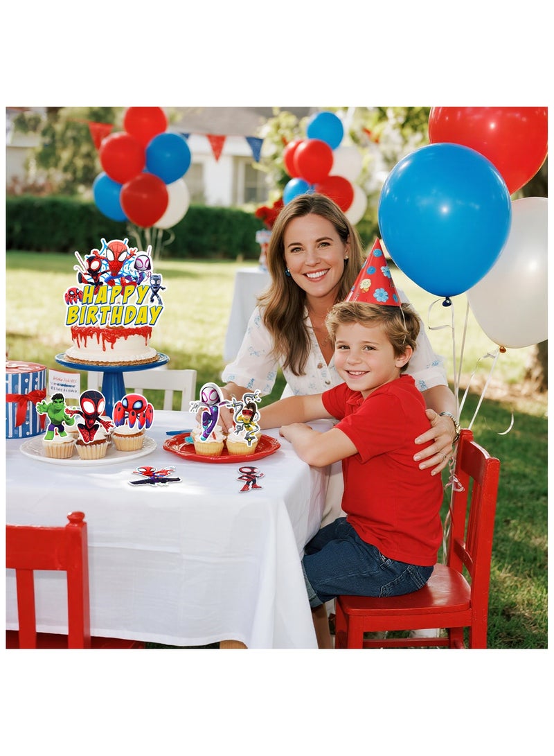 إيلوفهابرتي 25 قطعة من زينة الكيك على شكل سبايدرمان وأصدقائه، 24 قطعة من زينة الكب كيك على شكل سبايدرمان وقطعة واحدة من زينة الكيك الكبيرة على شكل سبايدرمان لزينة حفلة عيد ميلاد سبايدرمان وأصدقائه - Image 4