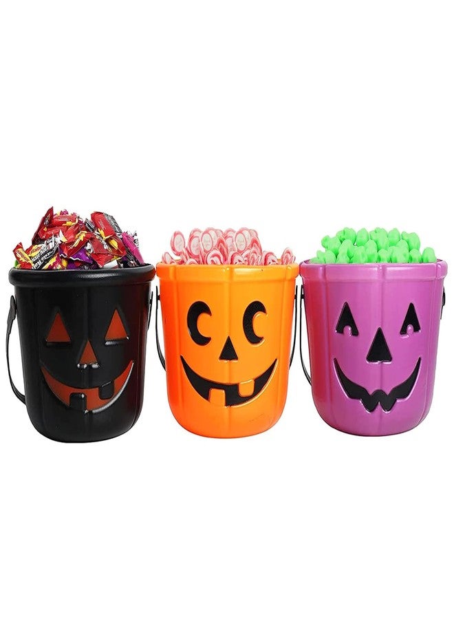KEPATO Halloween Pumpkin Candy Bucket, 3 Pack 7 Inch Large Plastic Trick or Treat Basket, Portable Halloween Candy Pumpkin Pails for Halloween Party Decor Favors - Image 1