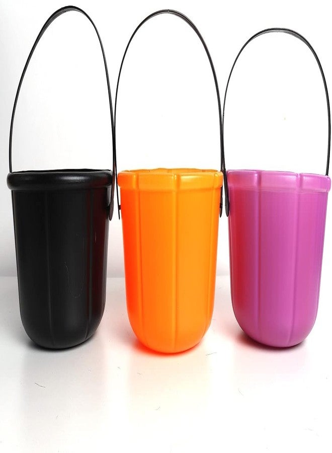 KEPATO Halloween Pumpkin Candy Bucket, 3 Pack 7 Inch Large Plastic Trick or Treat Basket, Portable Halloween Candy Pumpkin Pails for Halloween Party Decor Favors - Image 4