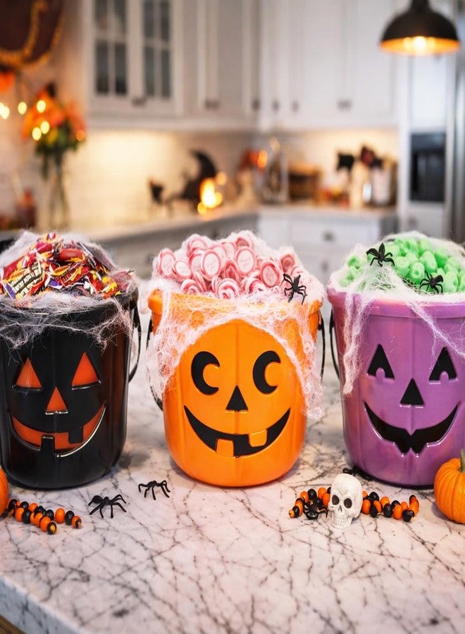 KEPATO Halloween Pumpkin Candy Bucket, 3 Pack 7 Inch Large Plastic Trick or Treat Basket, Portable Halloween Candy Pumpkin Pails for Halloween Party Decor Favors - Image 3