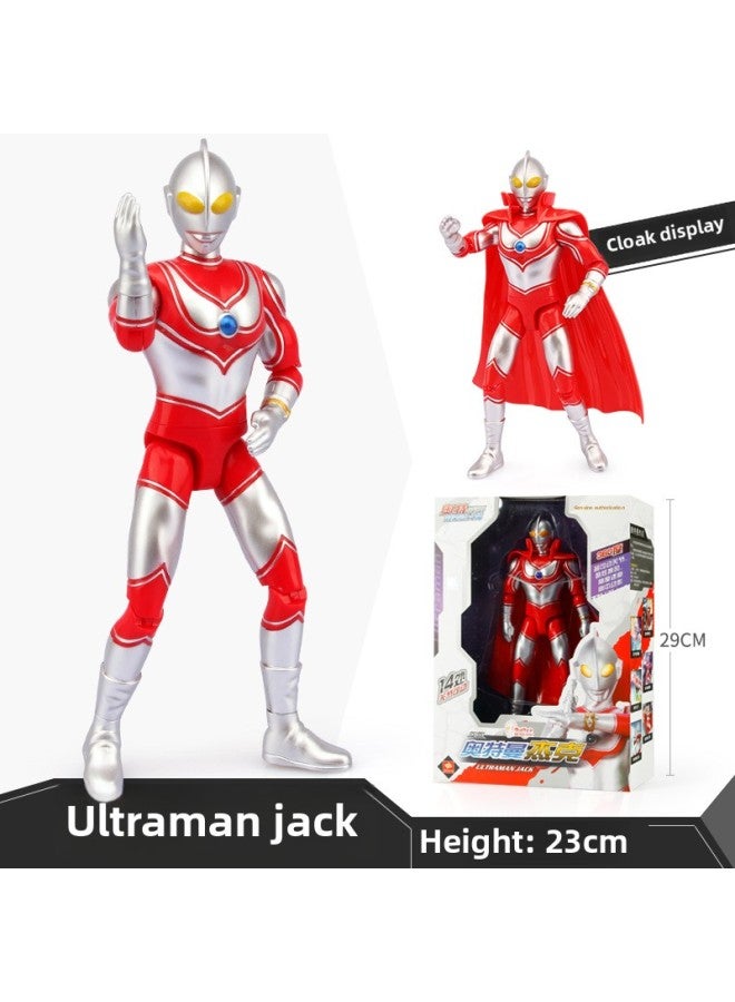 Ultraman Toy Doll Full Series Large Super Large Ultraman Telo Transfiguration Figure Suit Soft Glue Monster-Color:9inch Jack★Height 23cm (cloak Delivery) 14 Movable Joints