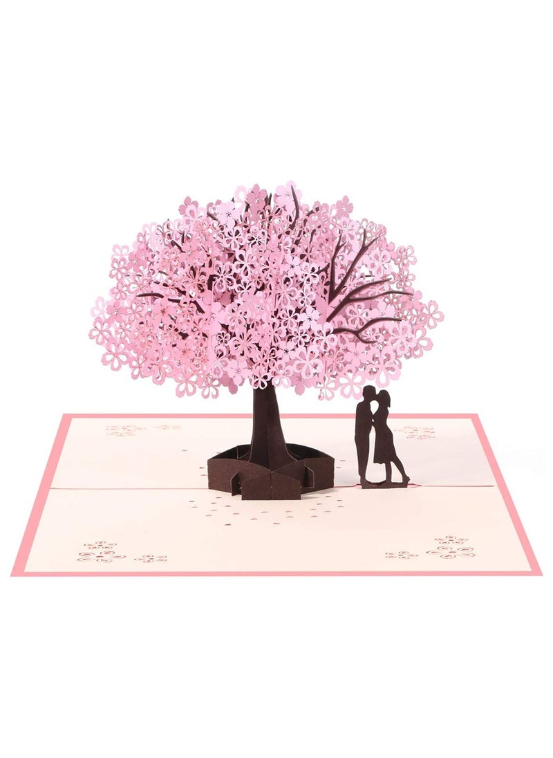KASTWAVE - 3D Card Wedding Anniversary Pop up with Romantic Lovers Under Cherry Tree Mother's Day - Image 1