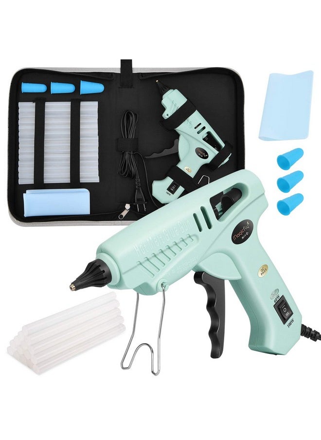 Magicfly 60/100W Hot Glue Gun Full Size With 15 Pcs Hot Glue Sticks (0.43 X 5.9 Inch) And Carry Case Dual Power High Temp Melt Glue Gun Kit With Finger Caps Mat For Arts Craft Household Green  - Image 1
