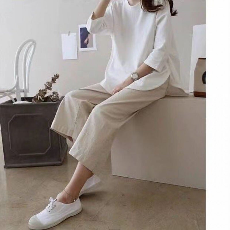 White Cotton And Linen Wide-Leg Pants For Women, Summer Thin Casual Cropped Plus-Size Loose Straight-Leg Linen Women'S Pants - Image 3