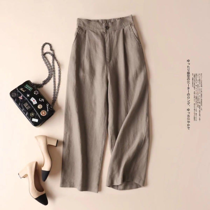 White Cotton And Linen Wide-Leg Pants For Women, Summer Thin Casual Cropped Plus-Size Loose Straight-Leg Linen Women'S Pants - Image 4