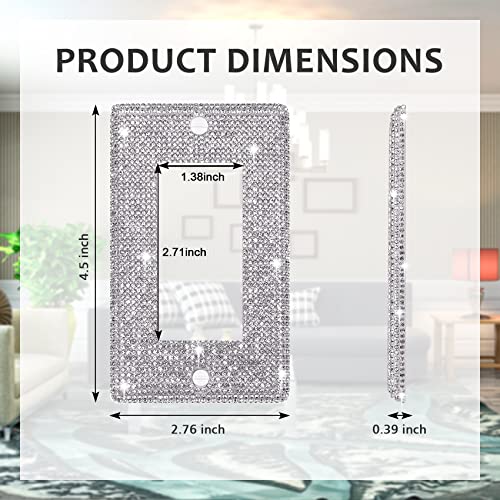 Dengduoduo Wall Plate Light Switch Cover Outlet Cover, Standard Size 4.50" x 2.76", Dengduoduo Silver Rhinestones Bling Light Switch Plate, Plug Cover for Electrical Outlet for Bedroom Accessories Home Decor - Image 2