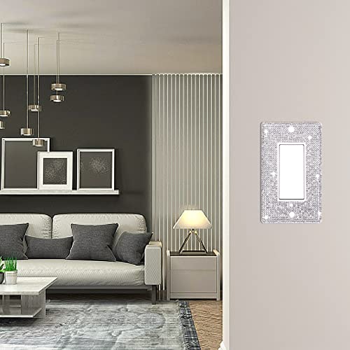 Dengduoduo Wall Plate Light Switch Cover Outlet Cover, Standard Size 4.50" x 2.76", Dengduoduo Silver Rhinestones Bling Light Switch Plate, Plug Cover for Electrical Outlet for Bedroom Accessories Home Decor - Image 4