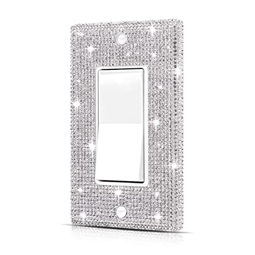Dengduoduo Wall Plate Light Switch Cover Outlet Cover, Standard Size 4.50" x 2.76", Dengduoduo Silver Rhinestones Bling Light Switch Plate, Plug Cover for Electrical Outlet for Bedroom Accessories Home Decor - Image 1