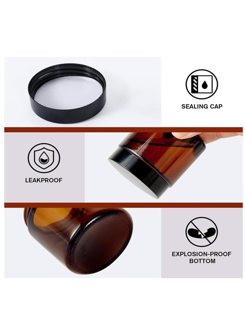 فوفو 12 عبوة من برطمانات زجاجية مستديرة باللون الكهرماني، برطمانات فارغة بأغطية 100 جرام، حاويات مستحضرات تجميل قابلة لإعادة الملء، برطمانات سفر للغسول والكريم والسلايم ومستحضرات التجميل - Image 3