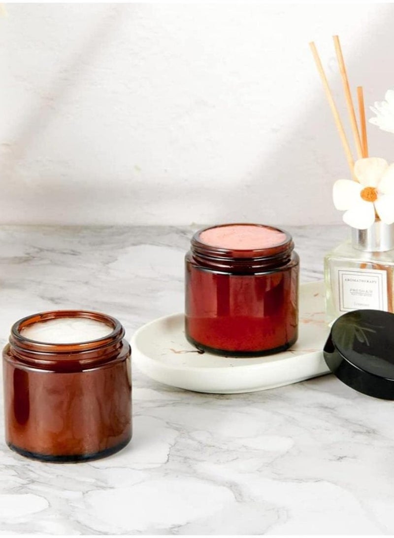 فوفو 12 عبوة من برطمانات زجاجية مستديرة باللون الكهرماني، برطمانات فارغة بأغطية 100 جرام، حاويات مستحضرات تجميل قابلة لإعادة الملء، برطمانات سفر للغسول والكريم والسلايم ومستحضرات التجميل - Image 4