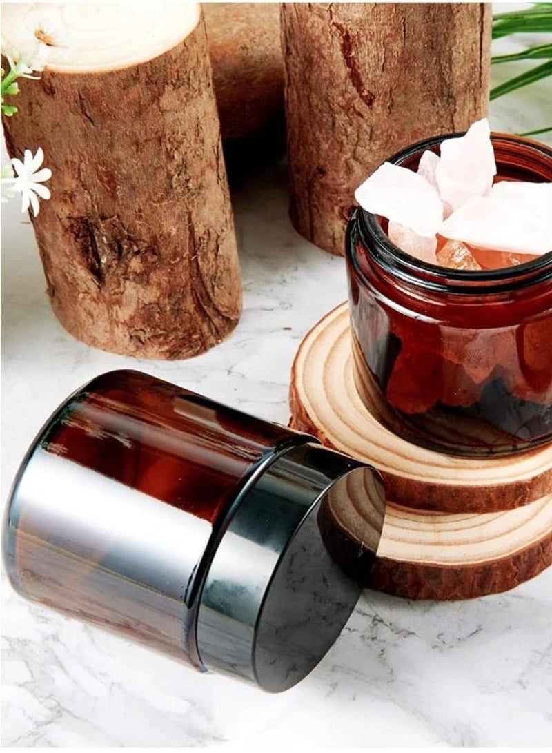 فوفو 12 عبوة من برطمانات زجاجية مستديرة باللون الكهرماني، برطمانات فارغة بأغطية 100 جرام، حاويات مستحضرات تجميل قابلة لإعادة الملء، برطمانات سفر للغسول والكريم والسلايم ومستحضرات التجميل - Image 5