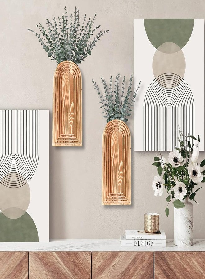 Dnnnii 2 Pack Modern Wall Wood Vase-Entryway Decor, Wood Wall Art, Hallway Decor-Modern Farmhouse & Boho Bathroom Wall Decor-Perfect for Dining Room, Living Room, or Any Narrow Wall Space（Brown） - Image 2