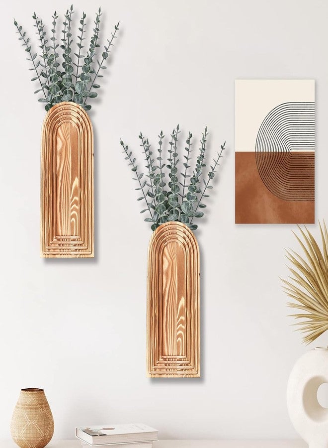 Dnnnii 2 Pack Modern Wall Wood Vase-Entryway Decor, Wood Wall Art, Hallway Decor-Modern Farmhouse & Boho Bathroom Wall Decor-Perfect for Dining Room, Living Room, or Any Narrow Wall Space（Brown） - Image 3