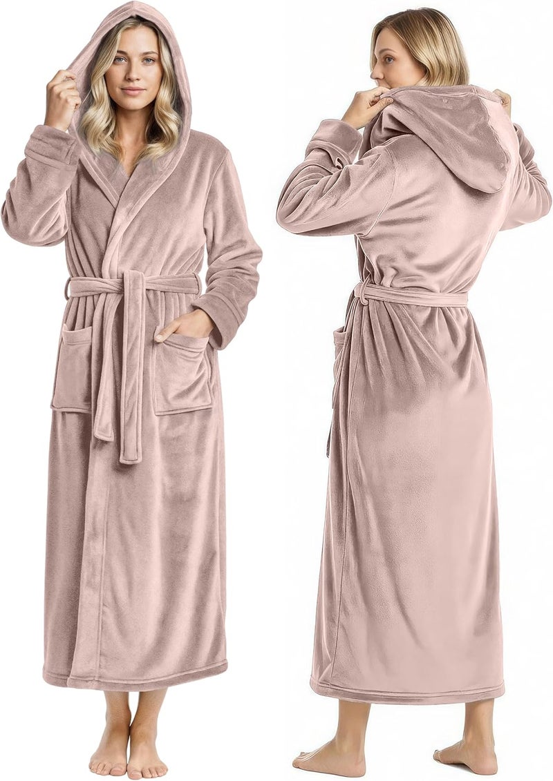 NY Threads Women's Plush Hooded Fleece Bathrobe - Taupe, Size S - Image 1