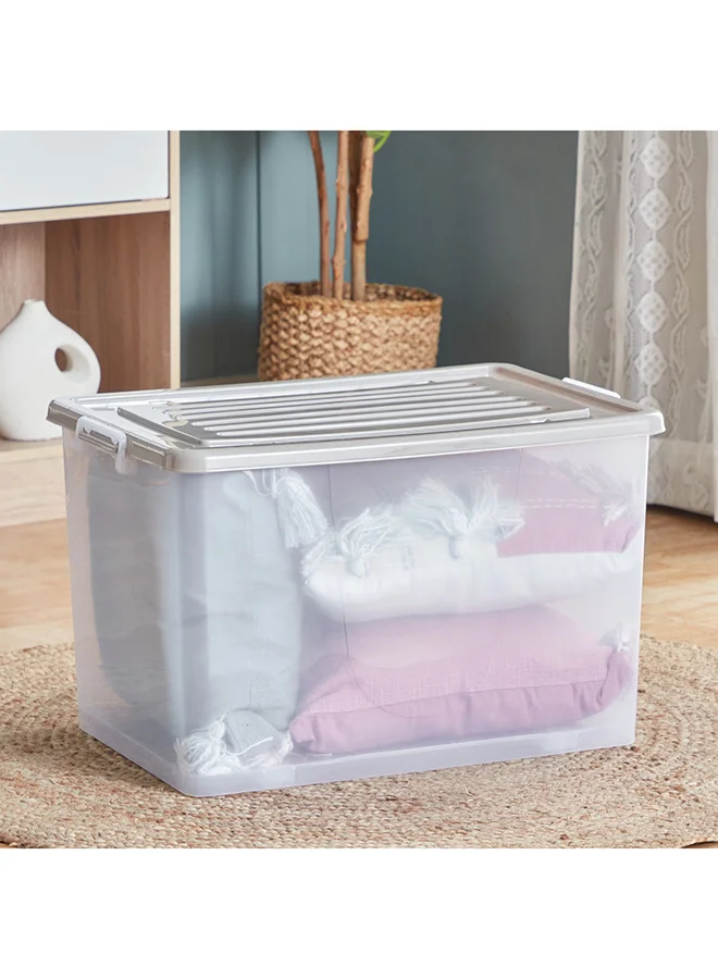 Home Box Juana Multipurpose Transparent Storage Box With Wheels And Lockable Lid 94 L