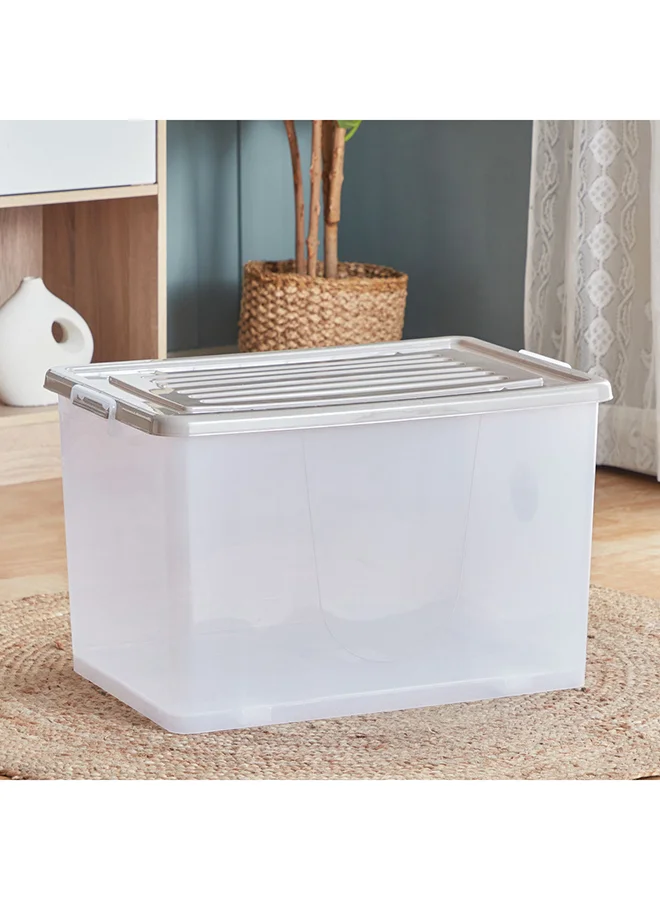 Home Box Juana Multipurpose Transparent Storage Box With Wheels And Lockable Lid 94 L