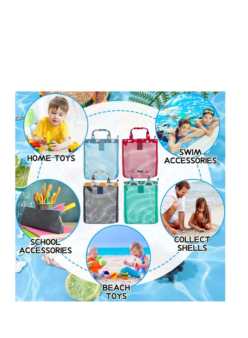SYOSI Mesh Beach Bag, Tote Backpack Toys, Classic Beach Bag with Zipper Pool Bag, Family Beach Tote, Children Toy Storage Bag, Foldable Mesh Tote Bags with Handles Travel Bag for Women Girls  - Image 4