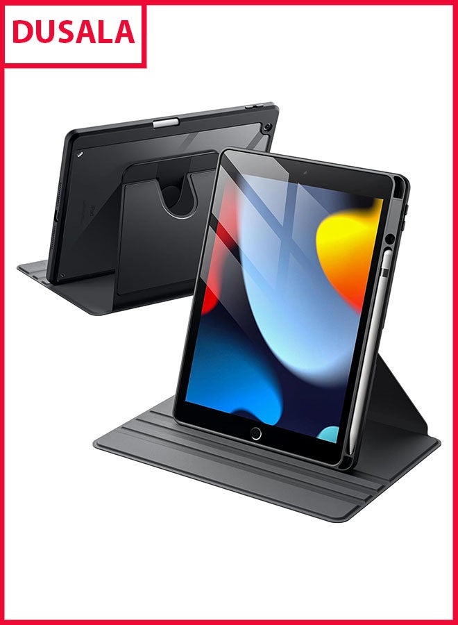 DUSALA Rotating Case for iPad 9/8/7 (10.2-Inch, 2021/2020/2019 Model, 9th/8th/7th Generation) with Pencil Holder,360 Degree Rotation Protective Stand Slim Cover Clear Back, Auto Wake/Sleep (iPad 10.2) - Image 1