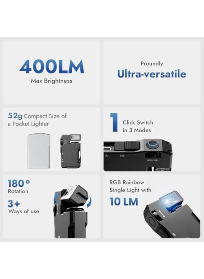 G5 Rechargeable EDC Flashlight, Portable Flat Pocket Flashlights, 400 Lumens Dual Light Sources Mini Flashlight with RGB Light，Magnetic Keychain Flashlights for Outdoor Home Emergencies (Black) - Image 5