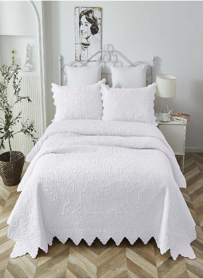 Brandream - Brandream White Quilts Set Queen Size Bedspreads Farmhouse Matelasse Bedding 100% Cotton Quilted Bedspreads - Image 1